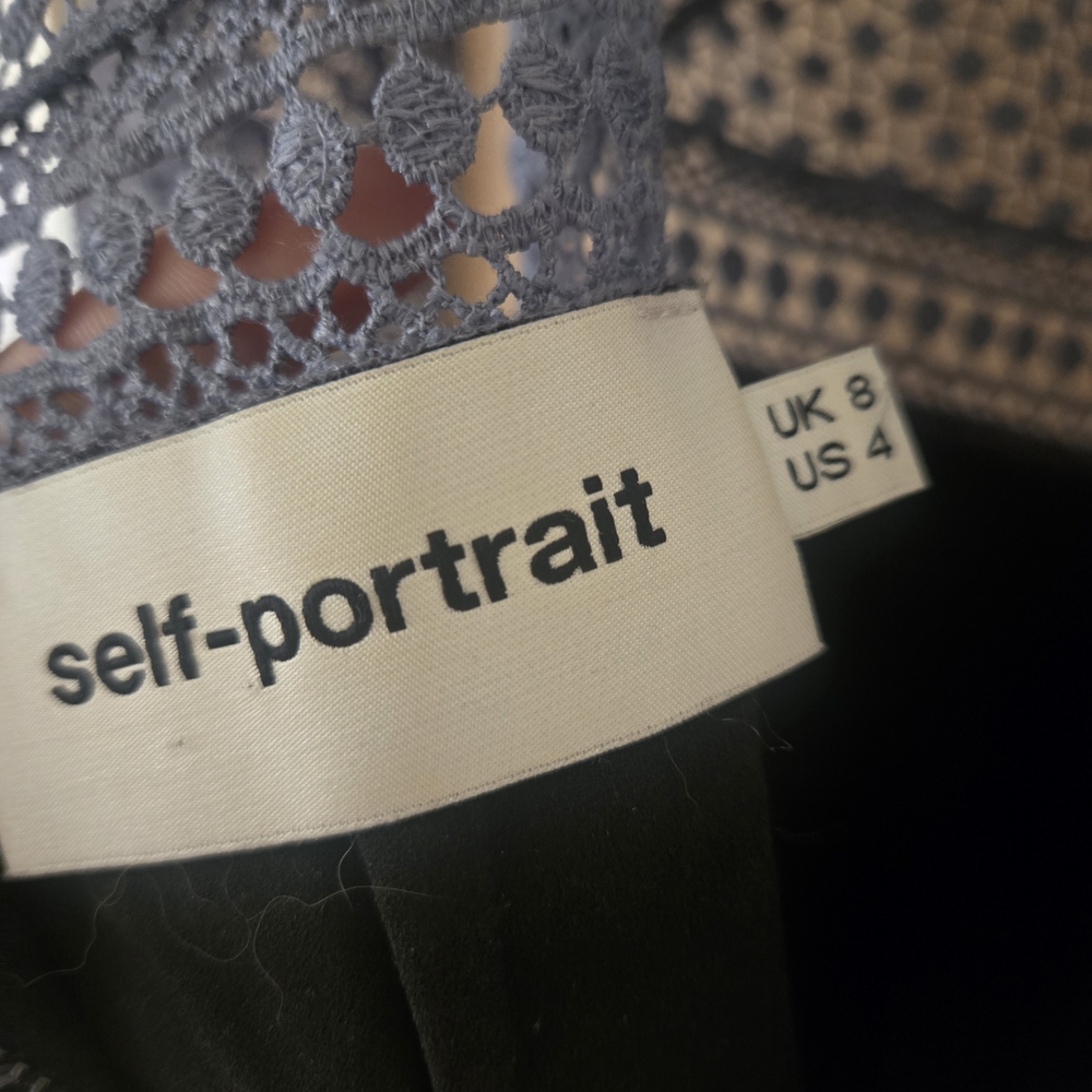 Self Portrait Slate Blue Long Sleeve Lace Mini Dress - Picture 5 of 9